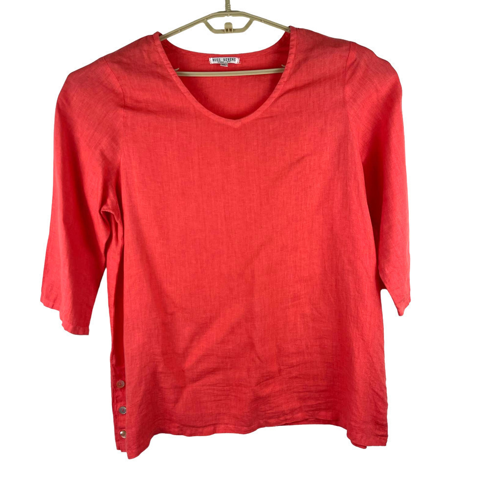 Russ Berens Coral Grenadine 100% linen Relaxed Fit Half Sleeve Top Women's XL